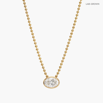 East-West Bezel Solitaire Bead Chain Necklace With 1 CTW Oval Cut Lab-Grown Diamond In 14K Yellow Gold