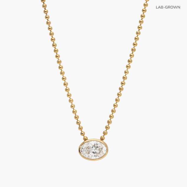 East-West Bezel Solitaire Bead Chain Necklace With 1 CTW Oval Cut Lab-Grown Diamond In 14K Yellow Gold