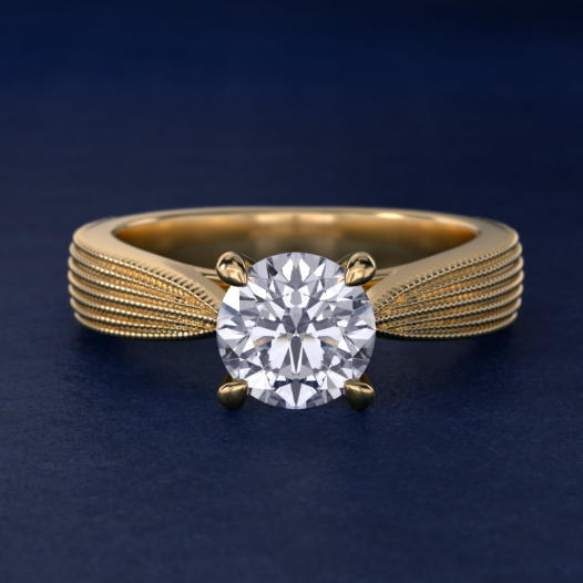 Reverse Taper Modern Milgrain Solitaire Engagement Ring In 18K Yellow Gold