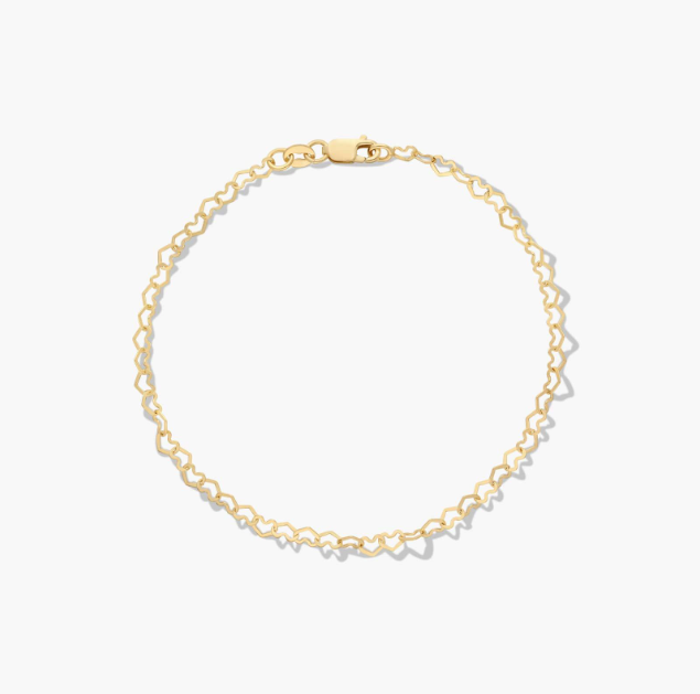 14K Yellow Gold Heart Link Gold Bracelet
