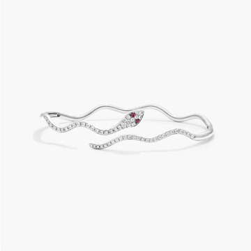 Snake Motif Diamond and Ruby Bracelet In 14K White Gold