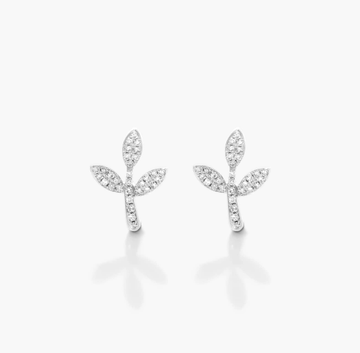 Three Leaves Diamond Earrings In 14K White Gold
