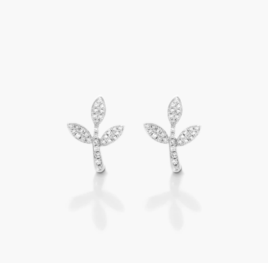Three Leaves Diamond Earrings In 14K White Gold