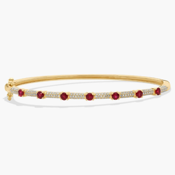 Pavé Diamond and Ruby Bangle in 14K Yellow Gold