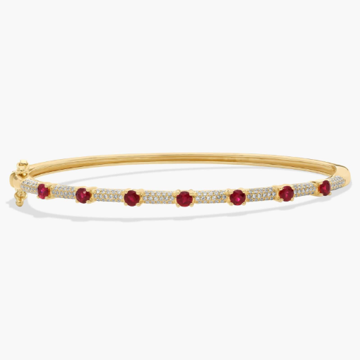 Pavé Diamond and Ruby Bangle in 14K Yellow Gold