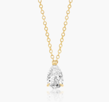 14K Yellow Gold Point Up Pear Cut Lab-Grown Diamond Solitaire Pendant (1.00 CTW - F-G / VS2-SI1)