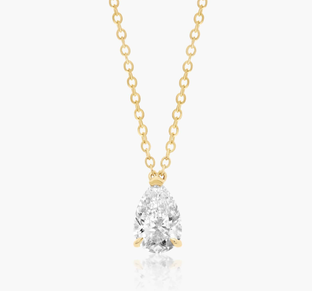14K Yellow Gold Point Up Pear Cut Lab-Grown Diamond Solitaire Pendant (1.00 CTW - F-G / VS2-SI1)