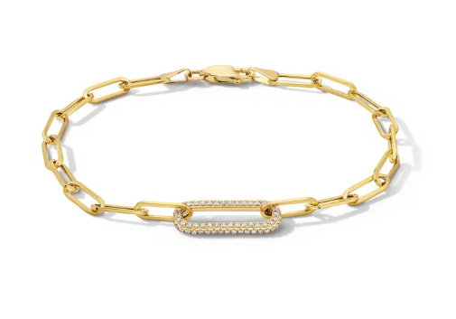 Gold Paperclip-Link Diamond Bracelet 14K