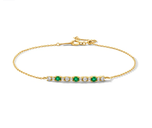 Green Emerald and Diamond Chain Bracelet 18K