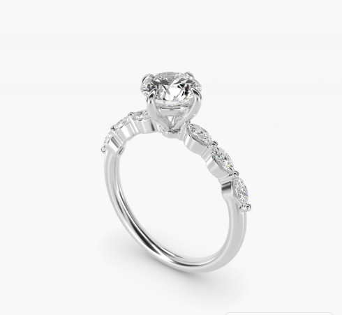 Marquise Cut Side Stone Diamond Shared Prong Engagement Ring In Platinum