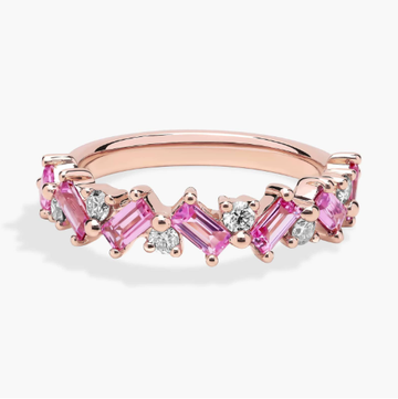 Romantic Emerald Pink Sapphire and Diamond Ring in 14k Rose Gold