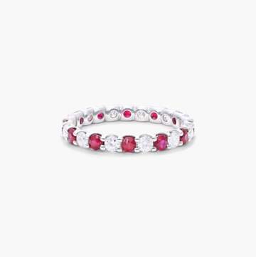 Shared Prong Contour Ruby And Diamond Eternity Ring In 14K White Gold