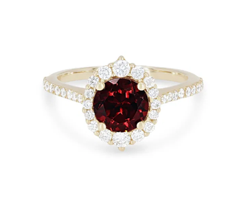 Garnet and Graduated Diamond Halo Ring 14K