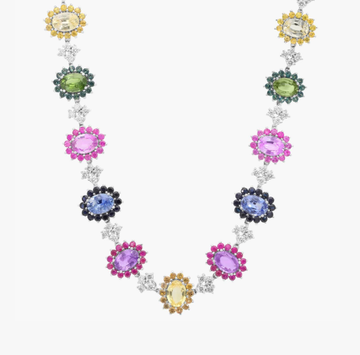 Multicolor Sapphire And Diamond Necklace In 14K White Gold