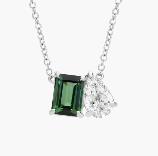 Lab Grown Diamond and Tourmaline Two Stone Pendant in 14k White Gold