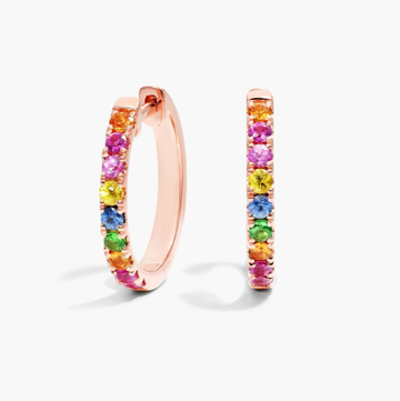 Rainbow Hoop Earrings In 14K Rose Gold