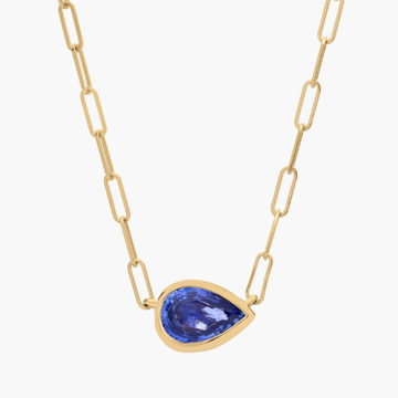 East-West Pear-Shaped Sapphire Paperclip Necklace in 14K Yellow Gold