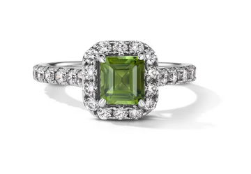 One of a Kind 14K Cushion Green Tourmaline Engagement Ring (1.15tw)