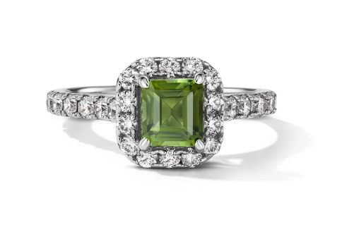 One of a Kind 14K Cushion Green Tourmaline Engagement Ring (1.15tw)