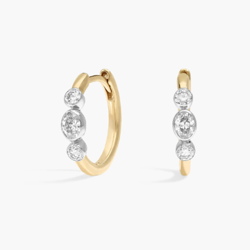 Alternating Two Toned Diamond Hoop Earrings with 0.5 CTW Round and Oval Cut Lab-Grown Diamonds in 14K White & Yellow Gold