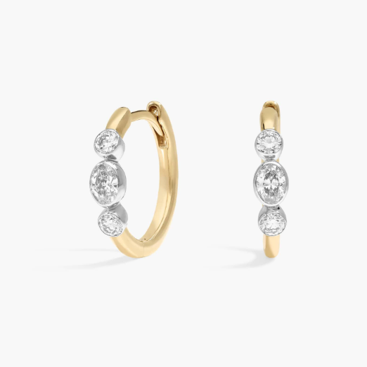 Alternating Two Toned Diamond Hoop Earrings with 0.5 CTW Round and Oval Cut Lab-Grown Diamonds in 14K White & Yellow Gold