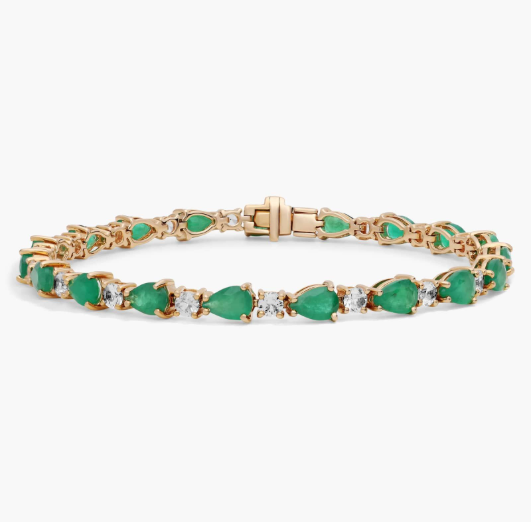 Emerald and White Sapphire Bracelet in 14k Yellow Gold
