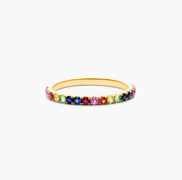 Pavé Rainbow Row Ring In 14K Yellow Gold