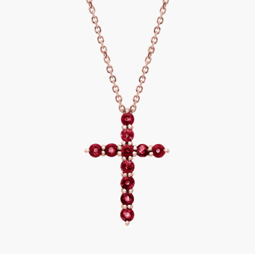 Ruby Cross Pendant in 14k Rose Gold