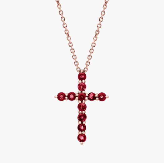 Ruby Cross Pendant in 14k Rose Gold