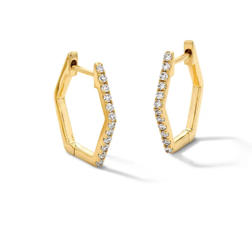 Diamond Hexagon Hoop Earrings 14K