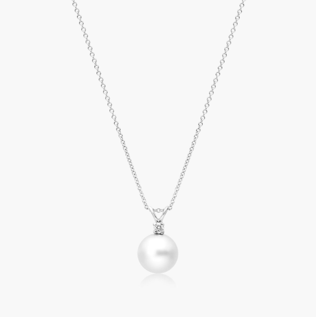 14K White Gold South Sea Cultured Pearl and Diamond Necklace (9.0-10.0mm)