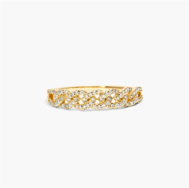 Marquise Link Diamond Ring In 14K Yellow Gold
