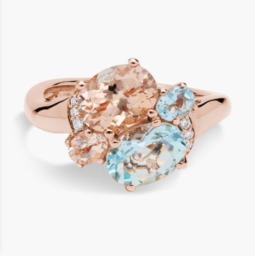 Morganite and Aquamarine Cocktail Ring with Diamond Accents in 14k Rose Gold