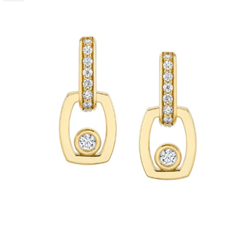 Bezel Diamond Drop Link Earrings 14K