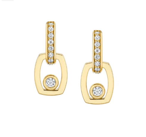 Bezel Diamond Drop Link Earrings 14K