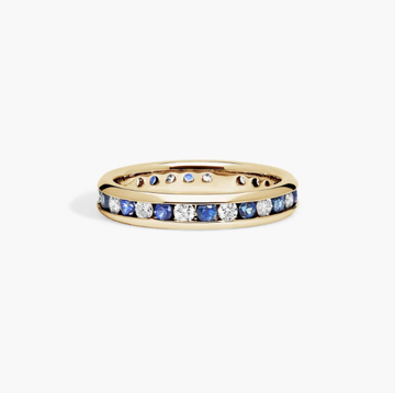 Channel Set Alternating Diamond and Sapphire Wedding Ring With 0.5 CTW Diamonds In 14K Yellow Gold (3.50mm)