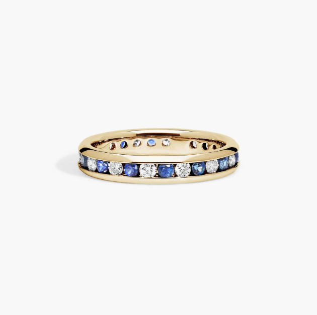 Channel Set Alternating Diamond and Sapphire Wedding Ring With 0.5 CTW Diamonds In 14K Yellow Gold (3.50mm)