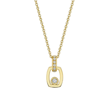Bezel Diamond Drop Link Necklace 14K