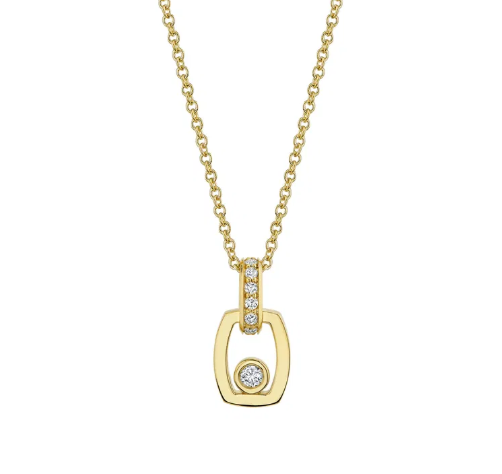 Bezel Diamond Drop Link Necklace 14K