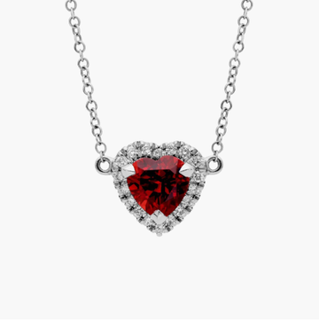 Heart-Shaped Garnet and Diamond Pendant in 18k White Gold (6mm)