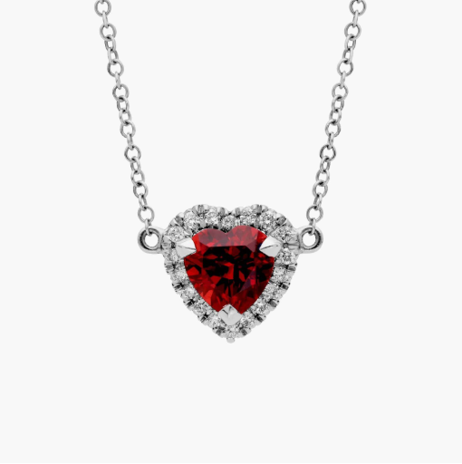 Heart-Shaped Garnet and Diamond Pendant in 18k White Gold (6mm)