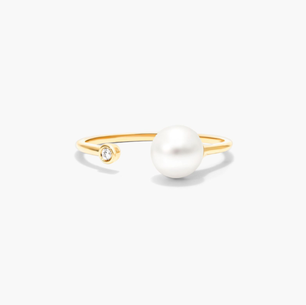 Petite Open Freshwater Cultured Pearl And Diamond Ring In 14K Yellow Gold (6.5-7.0mm)