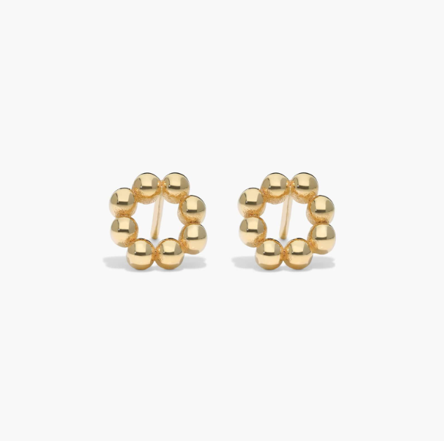 Bead Circle Stud Earrings In 14K Yellow Gold