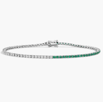 Half And Half Round Diamond and Emerald Tennis Bracelet in 14k White Gold