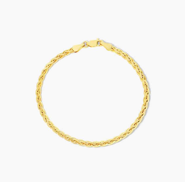 14K Yellow Gold 3.7mm Light Flat Wheat Chain Bracelet