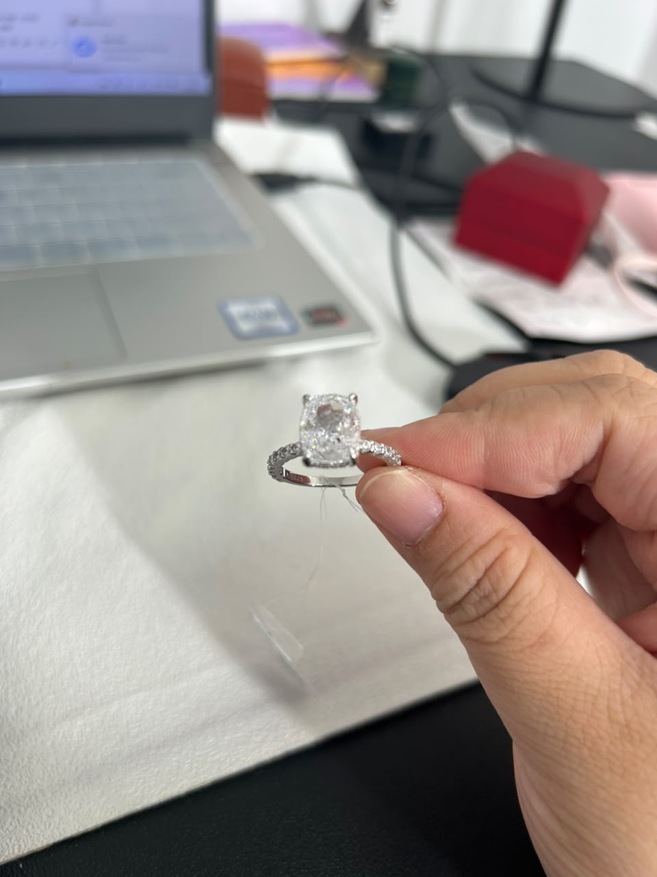 Aria-4ct Elongated Cushion Cut, 18K Gold+Free jewelry