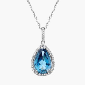 London Blue Topaz Elegant Halo Pendant in Sterling Silver (14x9mm)