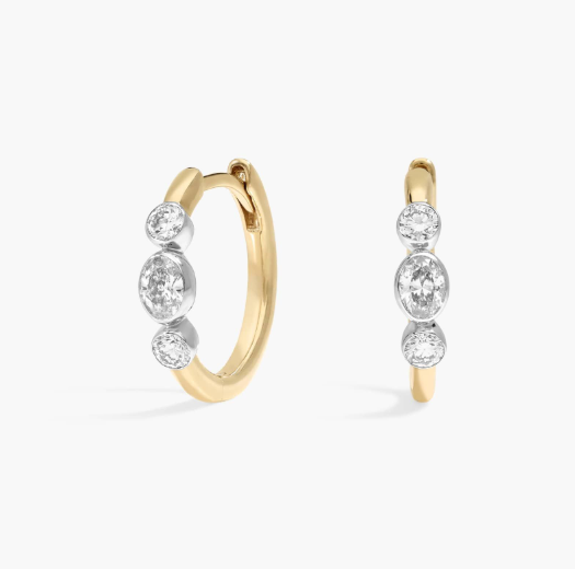 Alternating Two Toned Diamond Hoop Earrings with 0.5 CTW Round and Oval Cut Lab-Grown Diamonds in 14K White & Yellow Gold