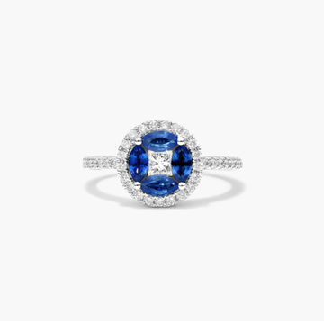 Marquise Sapphire And Diamond Ring In 14K White Gold