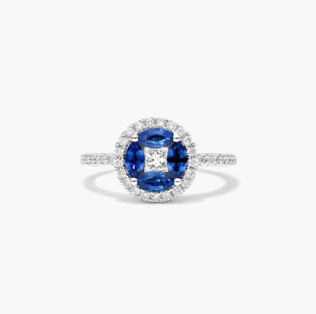 Marquise Sapphire And Diamond Ring In 14K White Gold
